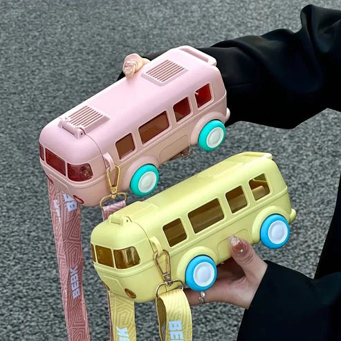 Bus Shape School Water Bottle With Strap 500 Ml (random Color)