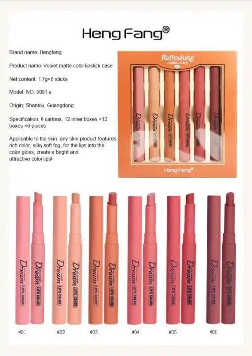 HengFang Matte Lipstick [6 Pcs Set]